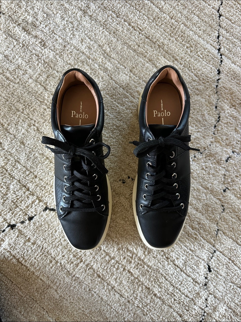 Paolo Black Leather Sneakers with Cream Soles